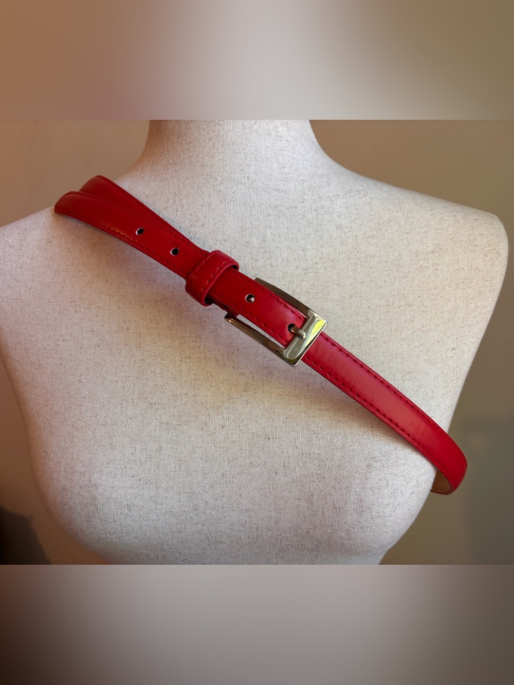 Milano Red Skinny Belt XL 38-41 Minimalist Silver Buckle